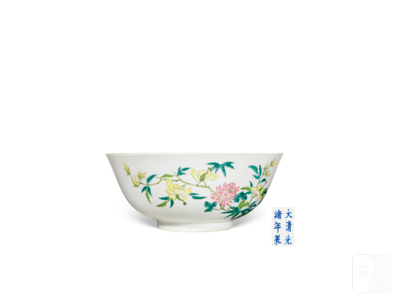 清光绪  粉彩花蝶纹大碗 - 图1